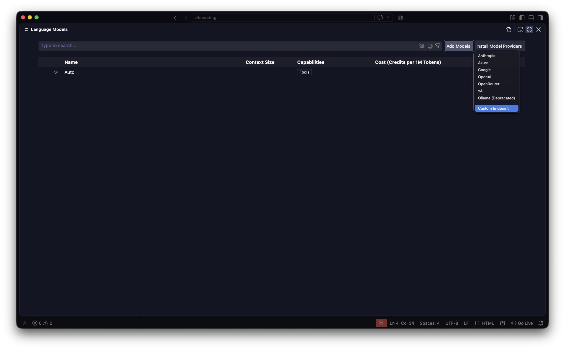 Chọn Custom Endpoint trong Install Model Providers