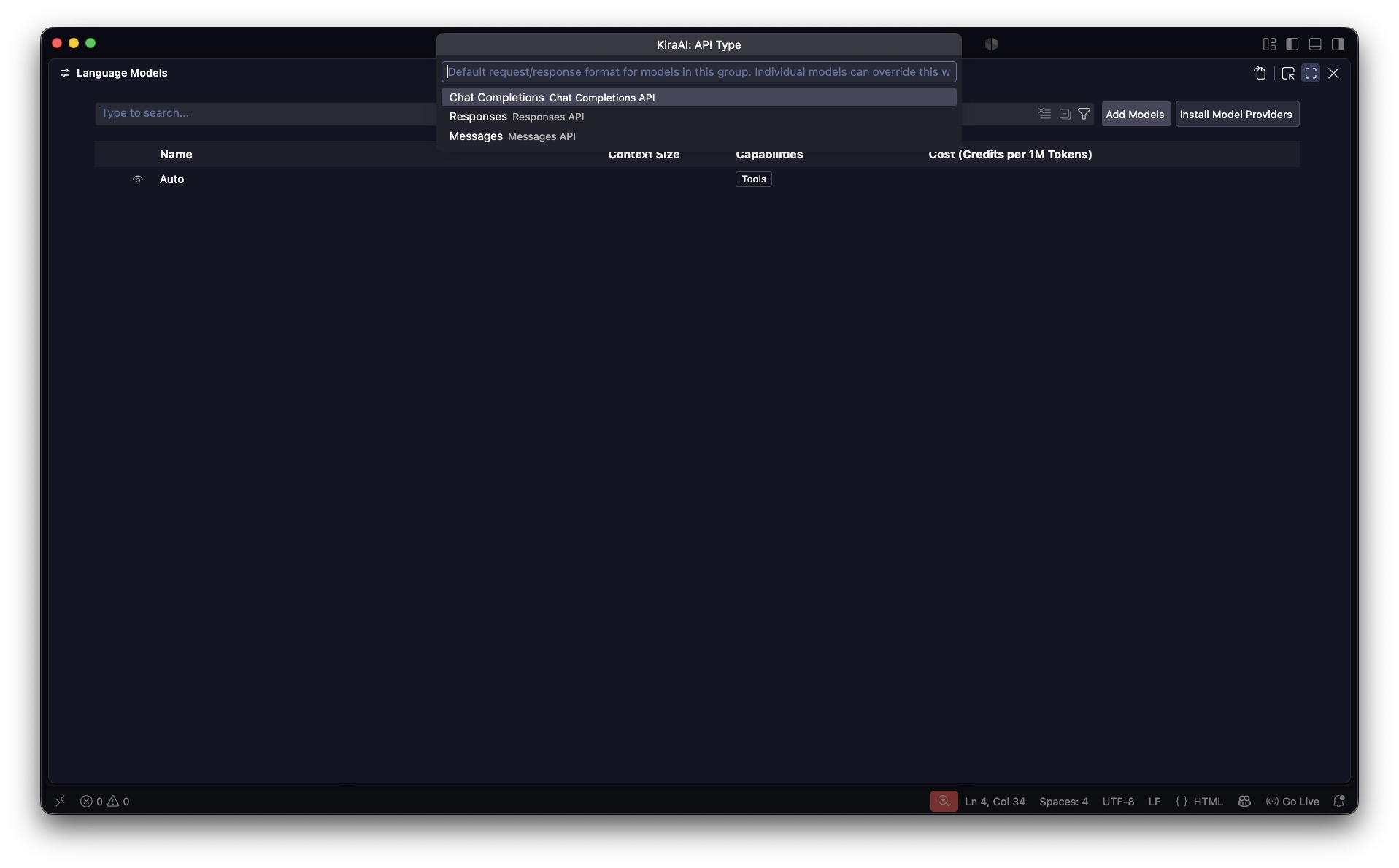 Chọn API Type Chat Completions