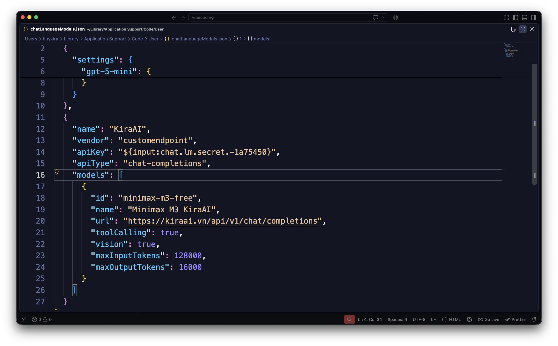 File chatLanguageModels.json đã cấu hình