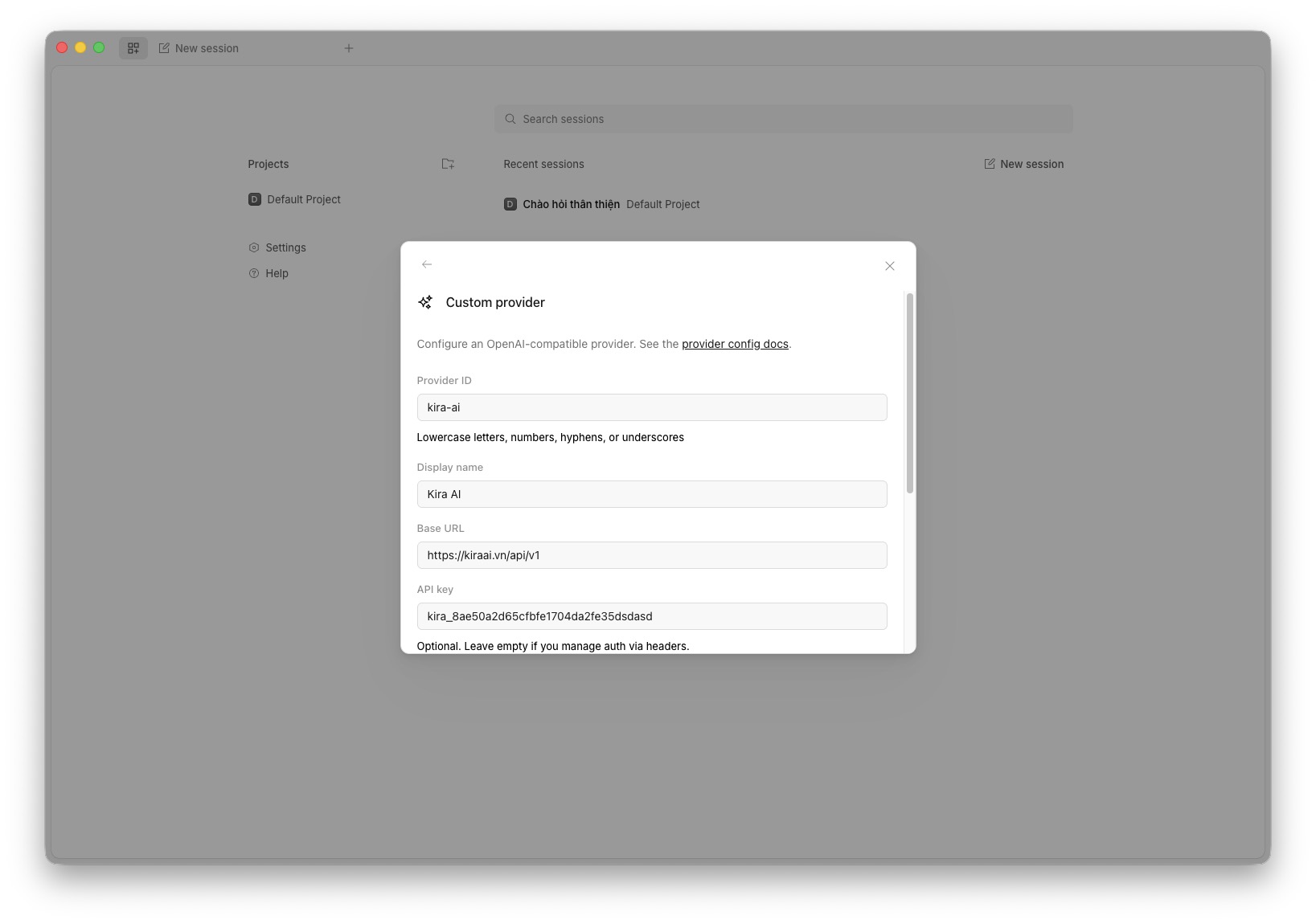 Điền thông tin Custom Provider trong OpenCode Desktop