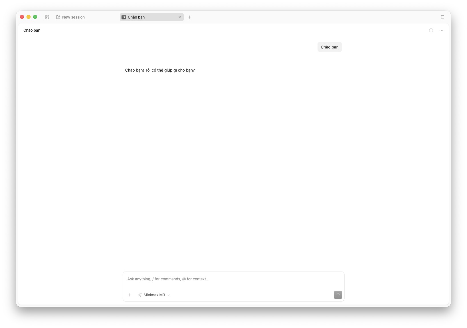 Phản hồi trò chuyện thành công trên OpenCode Desktop